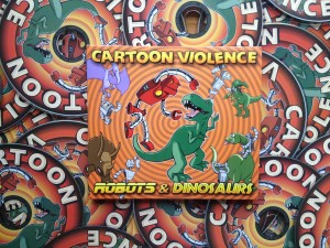 The front cover of our Robots and Dinosaurs CD Digipak